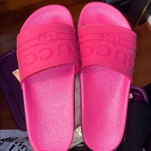 Hot pink Gucci slides